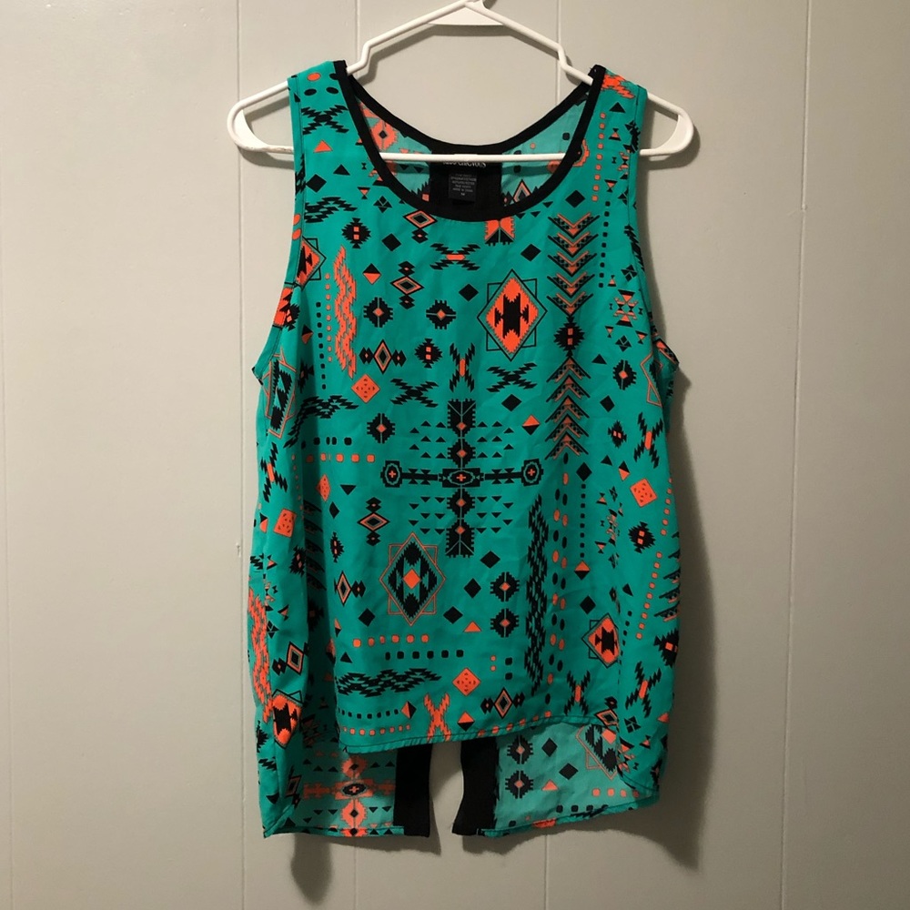 Aztec Print Sleeveless Blouse Tank Top with Slit